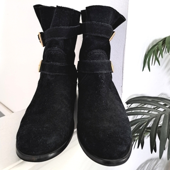 Kate Spade Sabina Boots Black Suede Slouchy Leather Buckles Women's Sz 10.5 - Picture 2 of 12